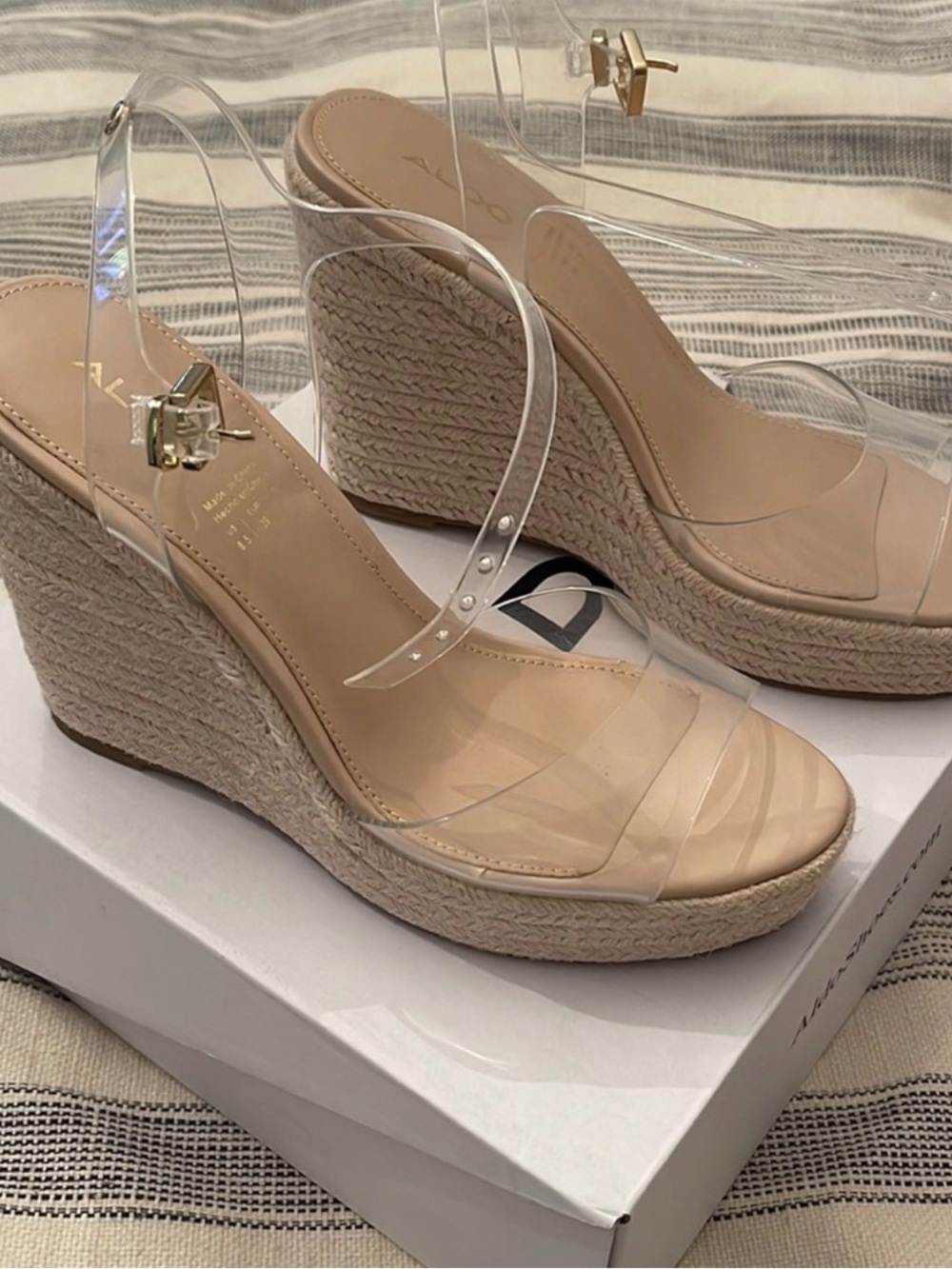 Aldo Clear PVC Espadrille Wedge Sandals in Nude